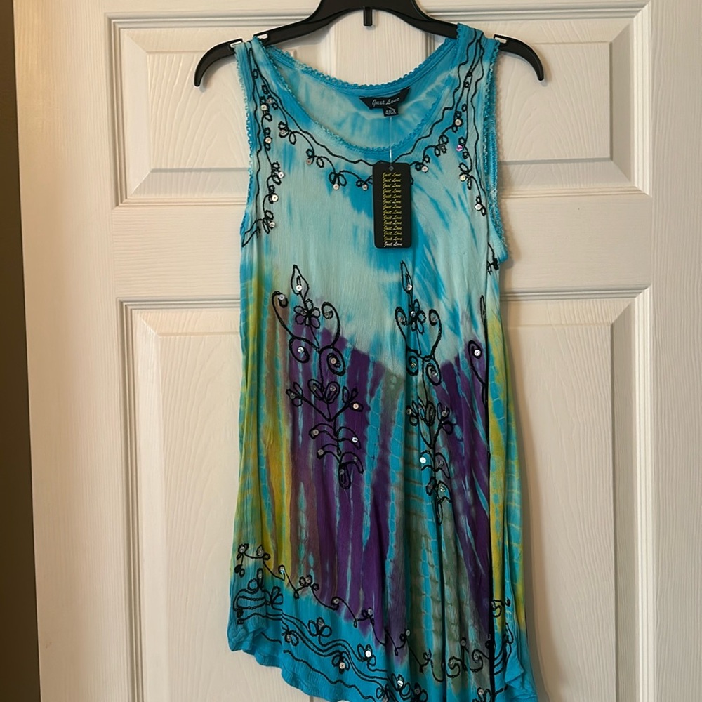 (New) Girl’s swimsuit cover tie dye blue and green dress